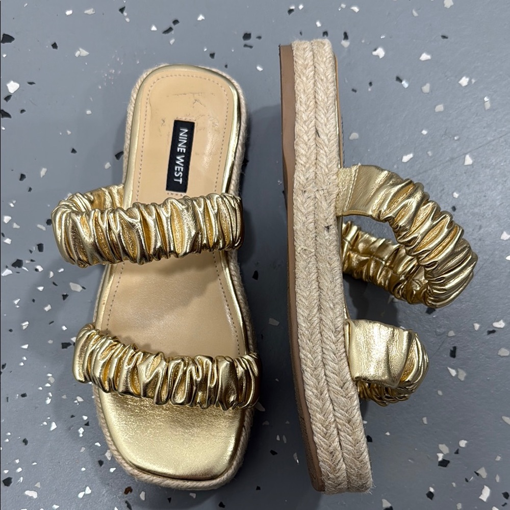 Nine West Gold Metallic Sandals with Ruched Straps